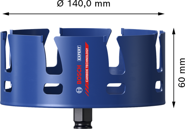 „Bosch EXPERT“ statybinių medžiagų 140 mm skylių pjūklas.